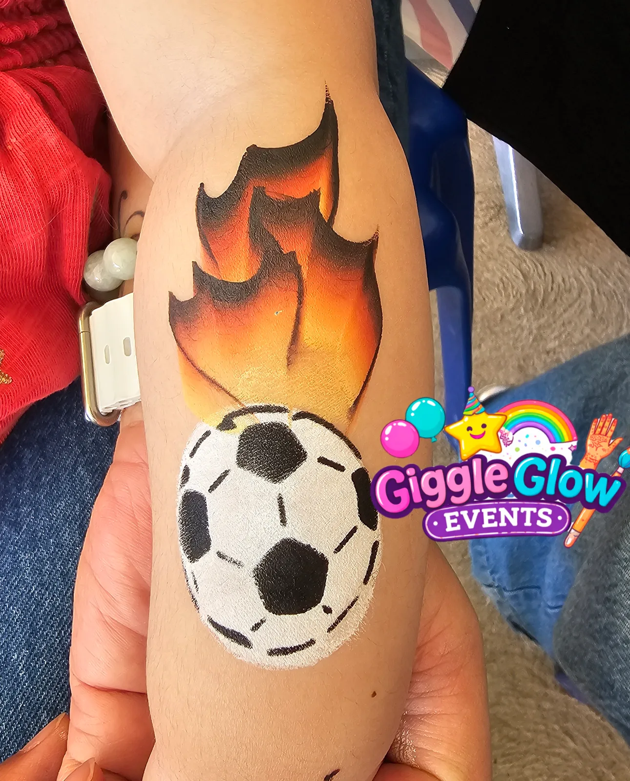 Soccer and Flames Arm Art